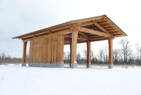 Morrison Family Education and Outreach Pavilion at ND-LEEF covered in snow