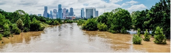 Image Of The Skyline Of Houston Texas With Flooded Buffalo Bayou In The Foreground