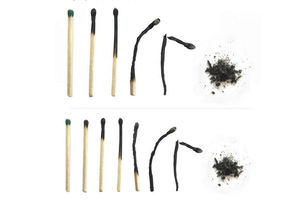 Top photo: Set of six burnt matches at different stages, isolated on white stock illustration.
Bottom photo: Set of six burnt matches at different stages, isolated on white stock illustration.